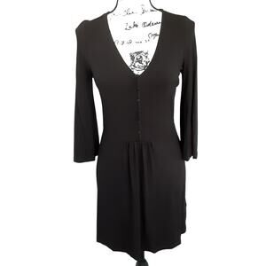 Boden Scarlett Jersey Swing Dress Stretch Black V Neck Bell Sleeve Womens 4
